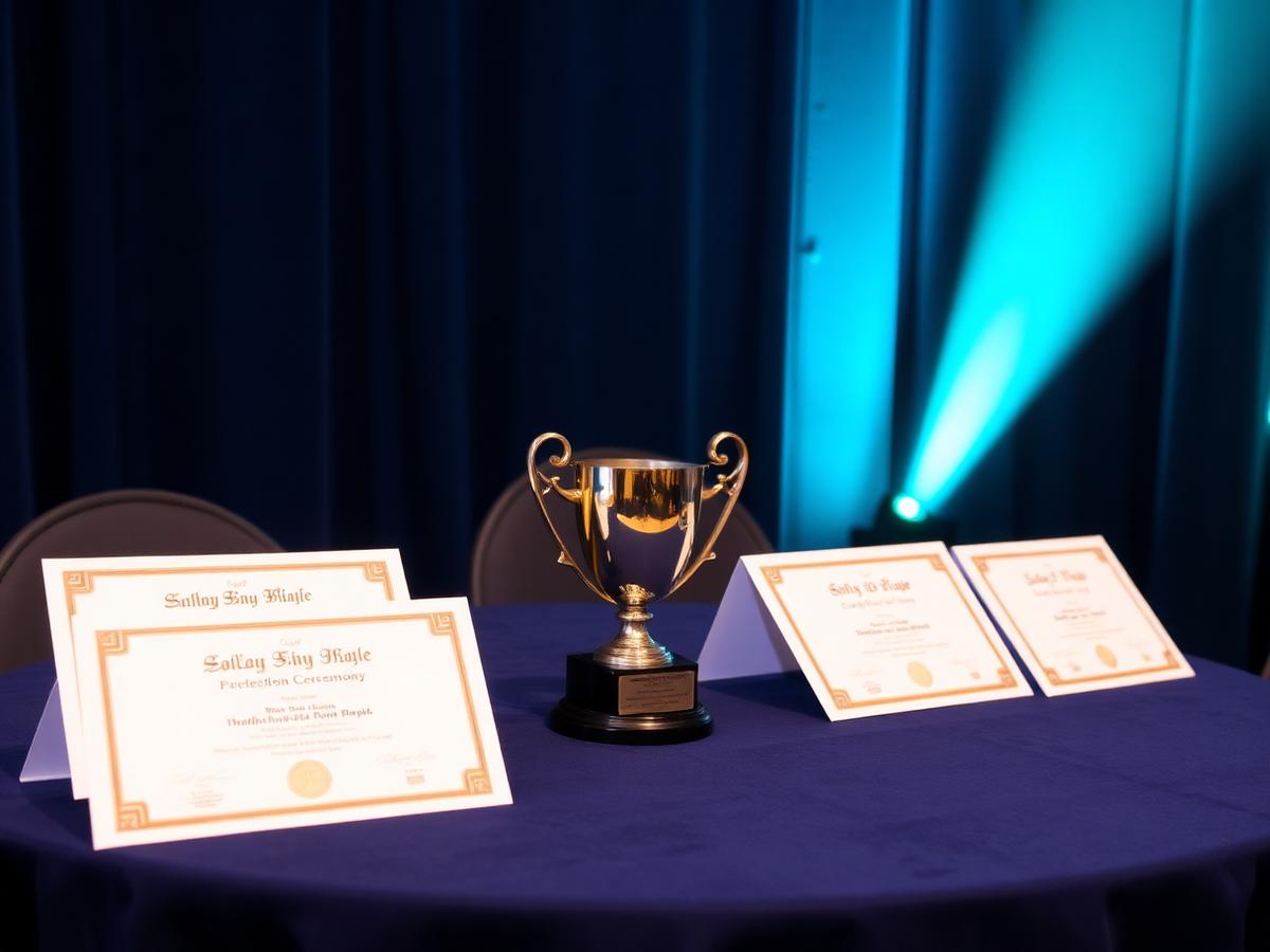 Award trophy and certificates on display