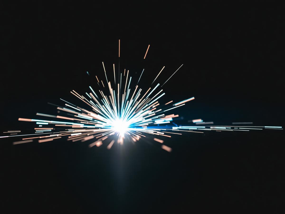 Laser cutting sparks in the fabrication bay