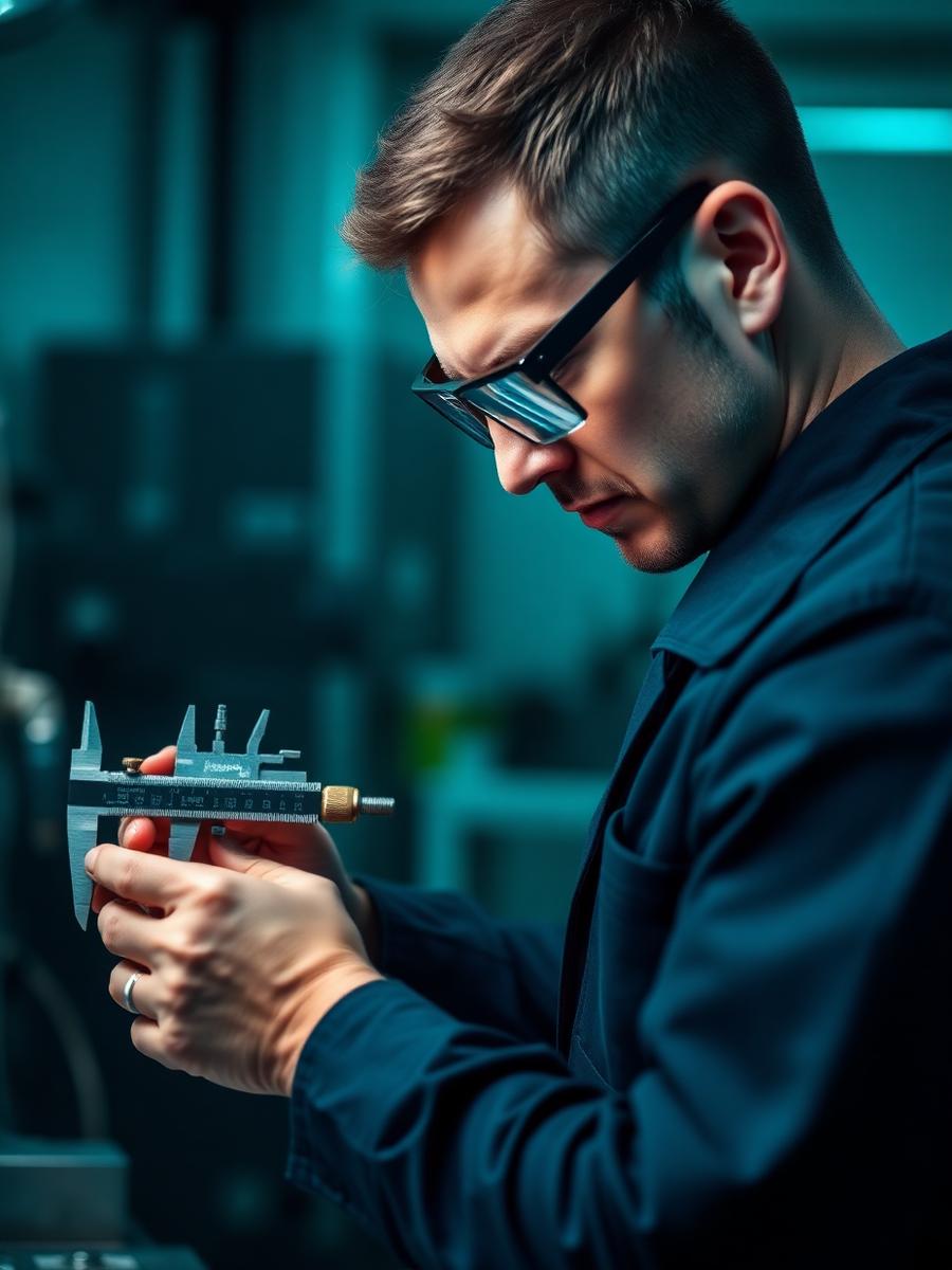 Quality engineer measuring a machined component